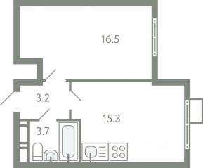 ЖК «Ново-Молоково», планировка 1-комнатной квартиры, 37.80 м²