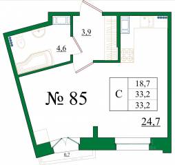 ЖК «Орловский бульвар», планировка студии, 34.80 м²