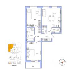 ЖК «IQ Гатчина», планировка 2-комнатной квартиры, 78.30 м²