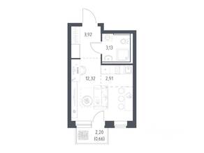 ЖК «Пригород Лесное», планировка студии, 22.70 м²