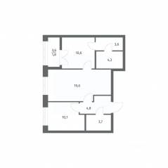 ЖК «NEWПИТЕР», планировка 2-комнатной квартиры, 58.47 м²