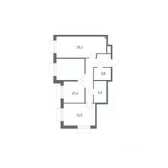 ЖК «Парусная 1», планировка 2-комнатной квартиры, 76.00 м²