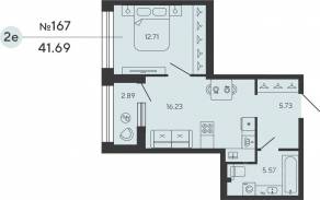 ЖК «Bashni Element», планировка 1-комнатной квартиры, 41.69 м²