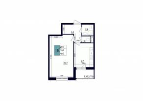 ЖК «Одинцово сити», планировка 1-комнатной квартиры, 40.70 м²