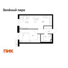 ЖК «Зеленый парк», планировка 1-комнатной квартиры, 40.40 м²