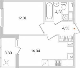 ЖК «Ясно. Янино», планировка 1-комнатной квартиры, 36.78 м²