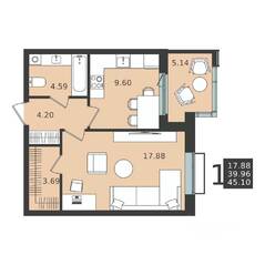 ЖК «Мишино-2», планировка 1-комнатной квартиры, 42.53 м²