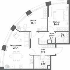 ЖК «Nagatino i-Land», планировка 2-комнатной квартиры, 75.30 м²
