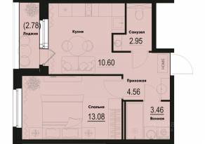 ЖК «ID Murino III», планировка 1-комнатной квартиры, 36.04 м²