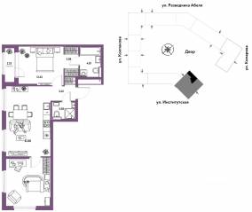 ЖК «Страна.Парковая», планировка 3-комнатной квартиры, 67.80 м²