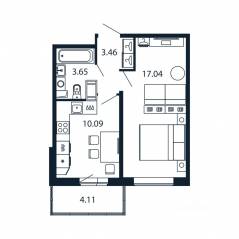 ЖК «Полис ЛАВрики», планировка 1-комнатной квартиры, 33.80 м²