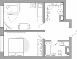 ЖК «Тринити-3», планировка 2-комнатной квартиры, 43.96 м²