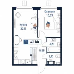 ЖК «Максималист», планировка 1-комнатной квартиры, 41.44 м²