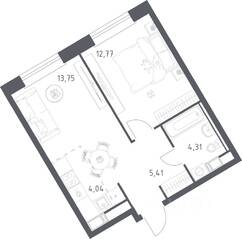 ЖК «ЭкоБунино», планировка 1-комнатной квартиры, 40.28 м²