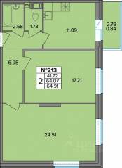 ЖК «Смарт», планировка 2-комнатной квартиры, 64.91 м²