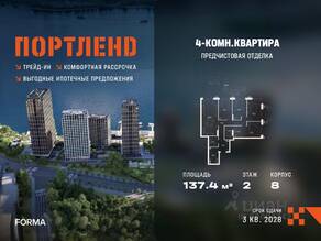 ЖК «ПОРТЛЕНД», планировка 4-комнатной квартиры, 137.40 м²