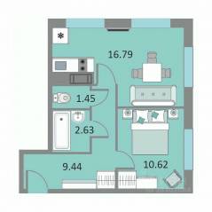 Апарт-комплекс «Начало», планировка 1-комнатной квартиры, 40.70 м²