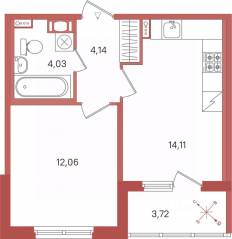 ЖК «Патио», планировка 1-комнатной квартиры, 36.20 м²