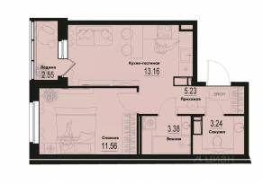 ЖК «ID Murino III», планировка 1-комнатной квартиры, 37.84 м²