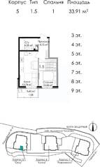 ЖК «Малая Финляндия», планировка 1-комнатной квартиры, 33.34 м²