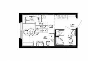 МЖК «Аннино Сити», планировка студии, 19.33 м²