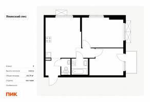 ЖК «Янинский лес», планировка 2-комнатной квартиры, 49.75 м²