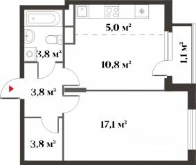 ЖК Миниполис «Восемь кленов», планировка 2-комнатной квартиры, 44.40 м²