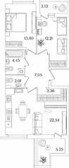 ЖК «Лайнеръ», планировка 2-комнатной квартиры, 68.81 м²