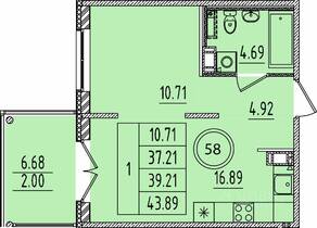 МЖК «Образцовый квартал 14», планировка 1-комнатной квартиры, 37.21 м²