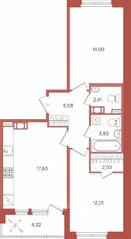 ЖК «Патио», планировка 2-комнатной квартиры, 60.32 м²