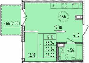 МЖК «Образцовый квартал 17», планировка 1-комнатной квартиры, 38.24 м²