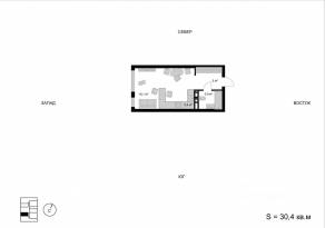 ЖК «Мытищи-Сити», планировка студии, 30.40 м²