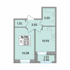 ЖК «Рождественский квартал», планировка 1-комнатной квартиры, 36.69 м²