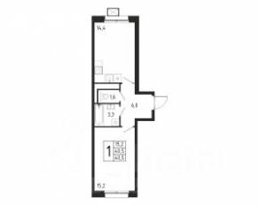 ЖК «Берег», планировка 1-комнатной квартиры, 40.50 м²