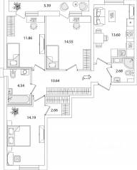 ЖК «Кинопарк», планировка 3-комнатной квартиры, 77.26 м²
