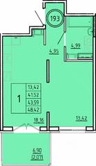 МЖК «Образцовый квартал 16», планировка 1-комнатной квартиры, 41.52 м²