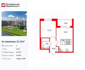ЖК «Парадный ансамбль», планировка 1-комнатной квартиры, 32.23 м²
