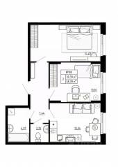 МЖК «Аннино Сити», планировка 2-комнатной квартиры, 58.38 м²