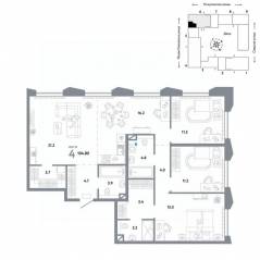 ЖК «Страна.Озерная», планировка 4-комнатной квартиры, 104.80 м²