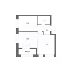 ЖК «NEWПИТЕР», планировка 2-комнатной квартиры, 51.76 м²