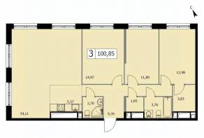 ЖК «Self», планировка 3-комнатной квартиры, 100.80 м²