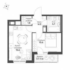 ЖК «Клюква.Парк», планировка 1-комнатной квартиры, 37.70 м²