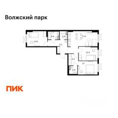 ЖК «Волжский парк», планировка 3-комнатной квартиры, 85.00 м²