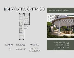 ЖК «Ультра Сити 3.0», планировка 2-комнатной квартиры, 63.93 м²