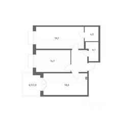 ЖК «Парусная 1», планировка 2-комнатной квартиры, 68.70 м²