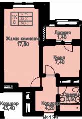 ЖК «Атлантис», планировка 1-комнатной квартиры, 33.80 м²