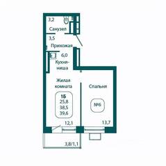 ЖК «Андреевка LIFE», планировка 1-комнатной квартиры, 39.60 м²