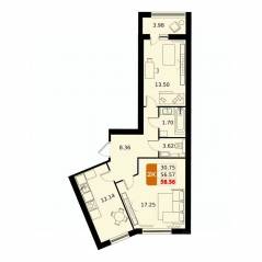 ЖК «ДОМодедово Парк», планировка 2-комнатной квартиры, 58.56 м²