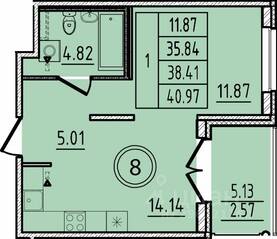 МЖК «Образцовый квартал 14», планировка 1-комнатной квартиры, 35.84 м²