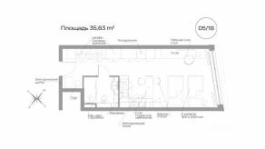 Апарт-комплекс «Well Московский», планировка 1-комнатной квартиры, 35.63 м²